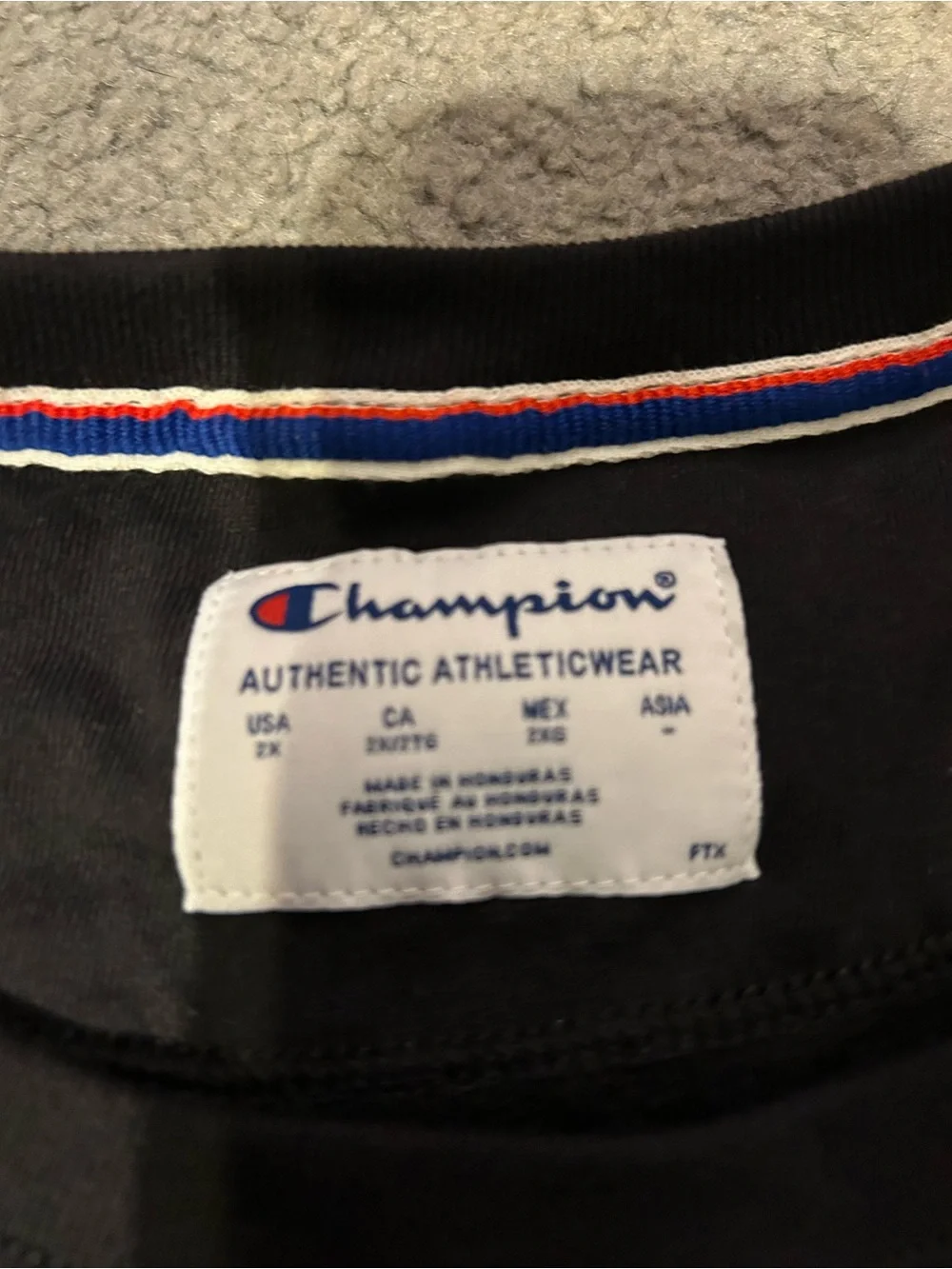 Champion Black Crewneck Sweatshirt with White Script and Red Accent - Picture 3 of 3